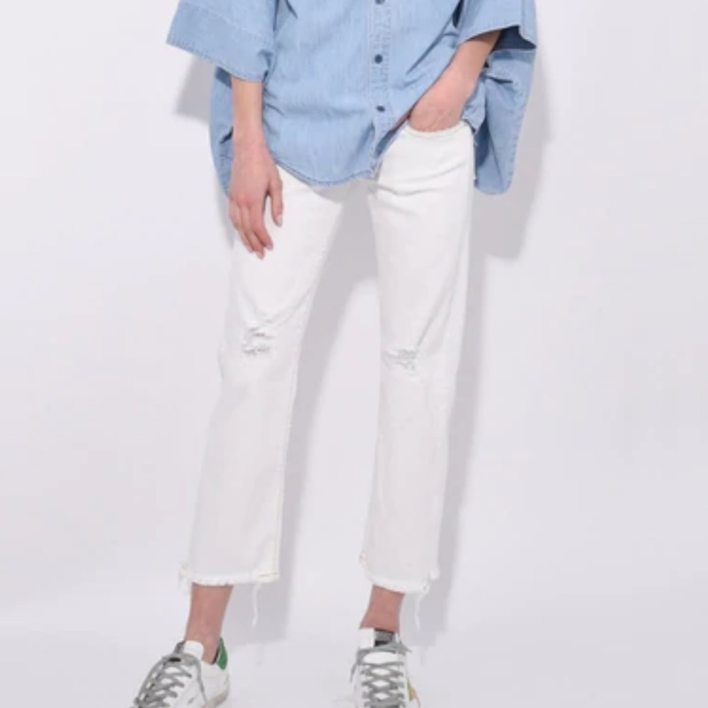 R13 White Boy Straight Crop Jeans